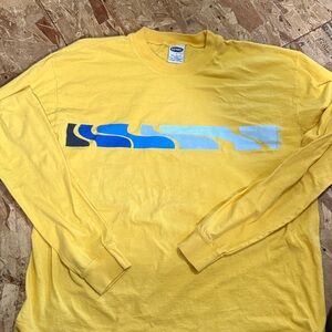 Old Navy Yellow Long Sleeve Tee with Blue Wave Graphic